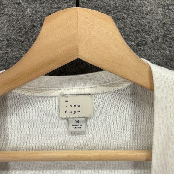 A New Day Cardigan Women M Medium White Striped Open Front Long Sleeve Acrylic - Picture 3 of 8